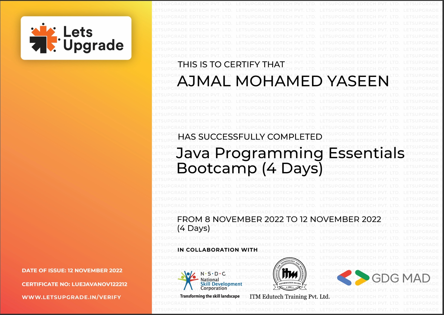 Java Certificate